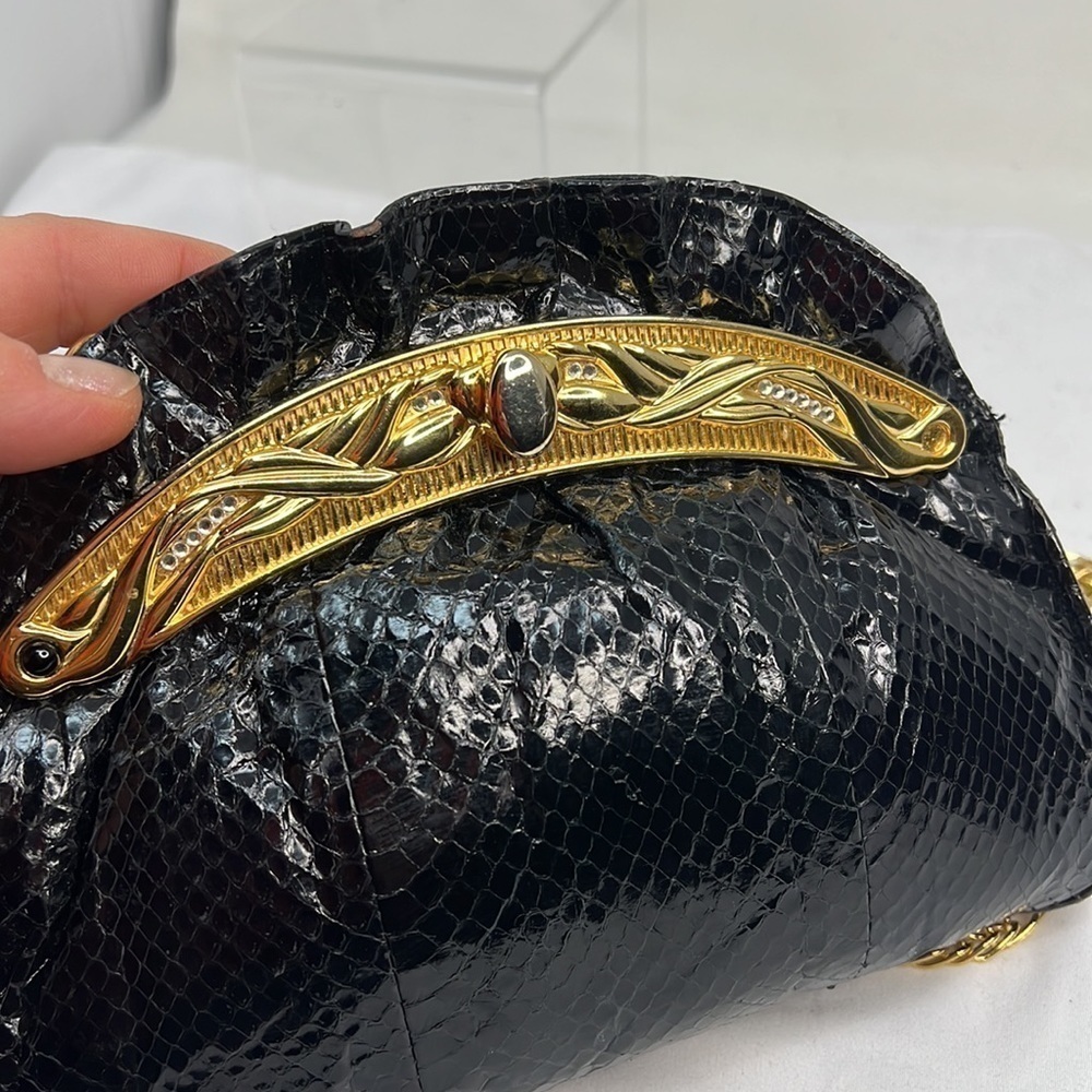 Black Python Gold Frame Evening Shoulder Clutch B… - image 2